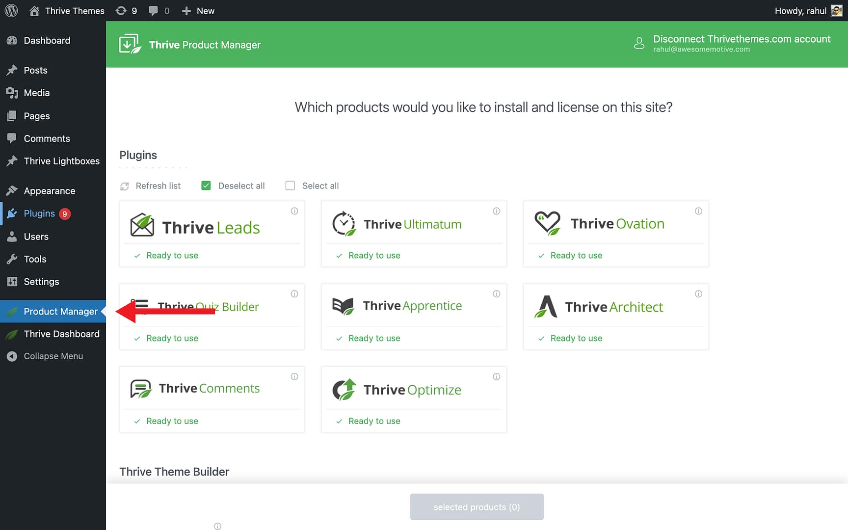 Step 3: Install and Activate the Theme - Product Manager in Thrive Theme Builder