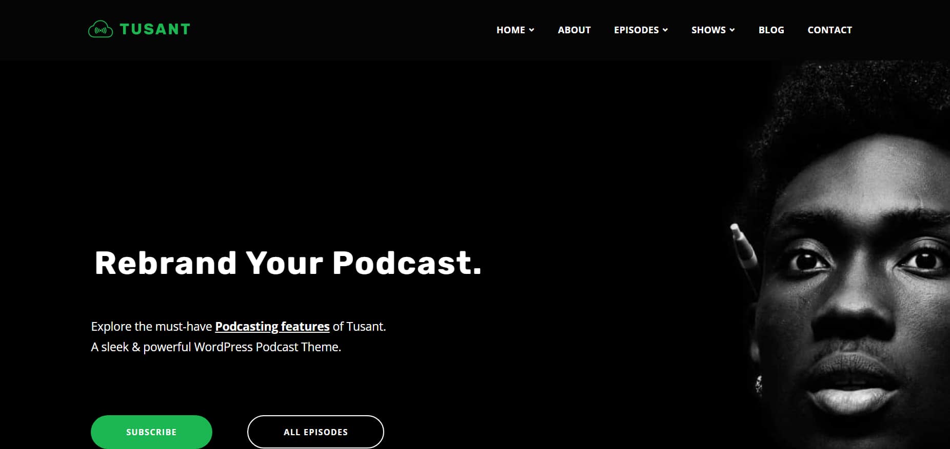 Tusant WordPress theme for podcasters and audio content creators with music and episode management