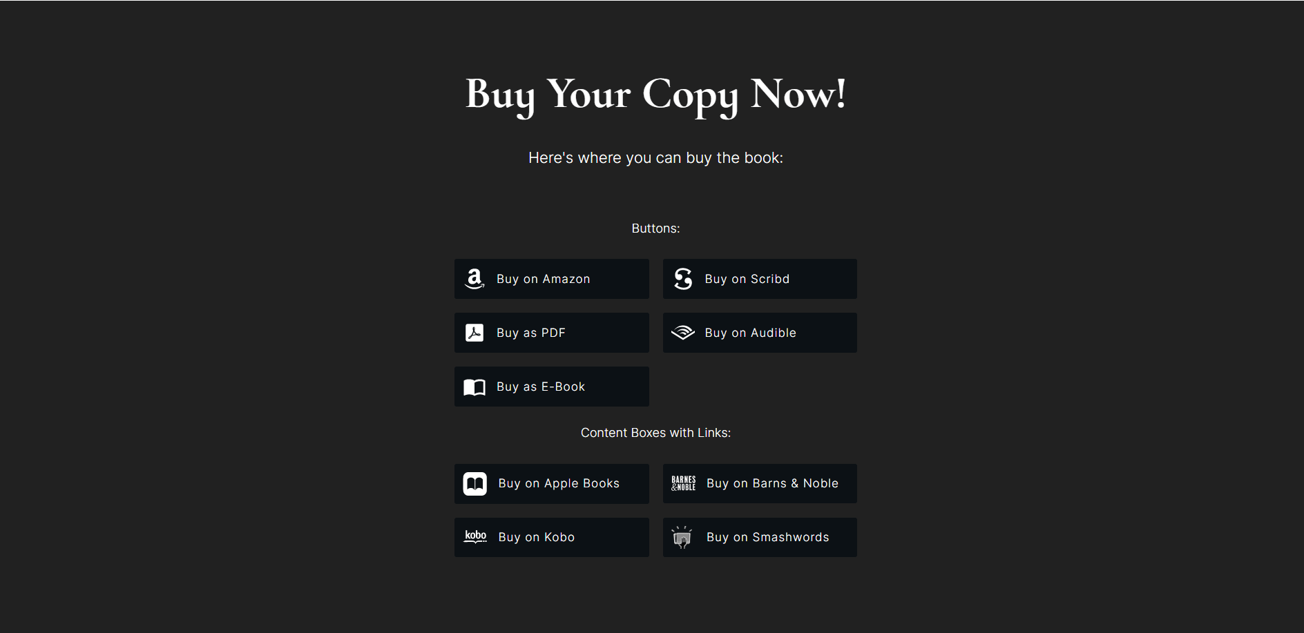 Snapshot of a “Buy Your Copy” section in the individual book page template in Bookwise