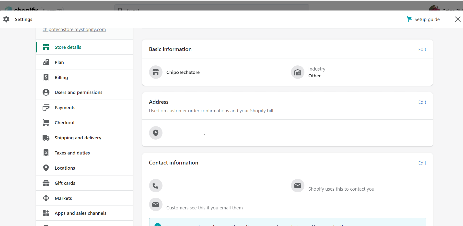 Advanced settings in Shopify
