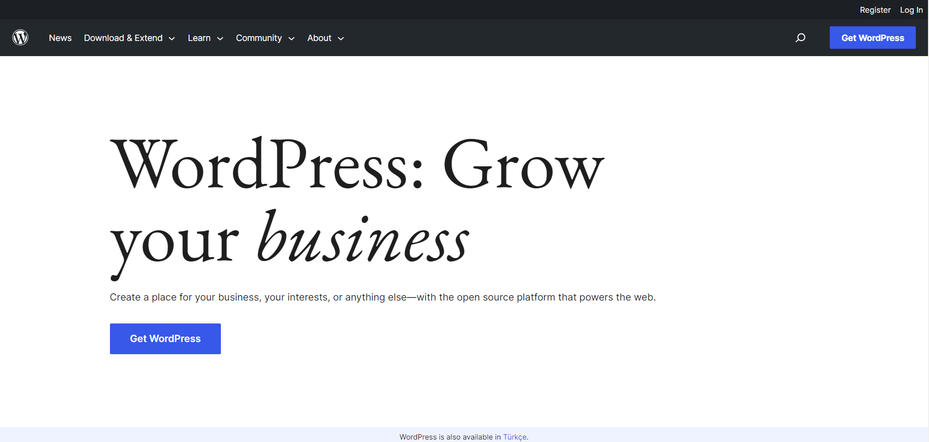 Snapshot of the “Get WordPress” page