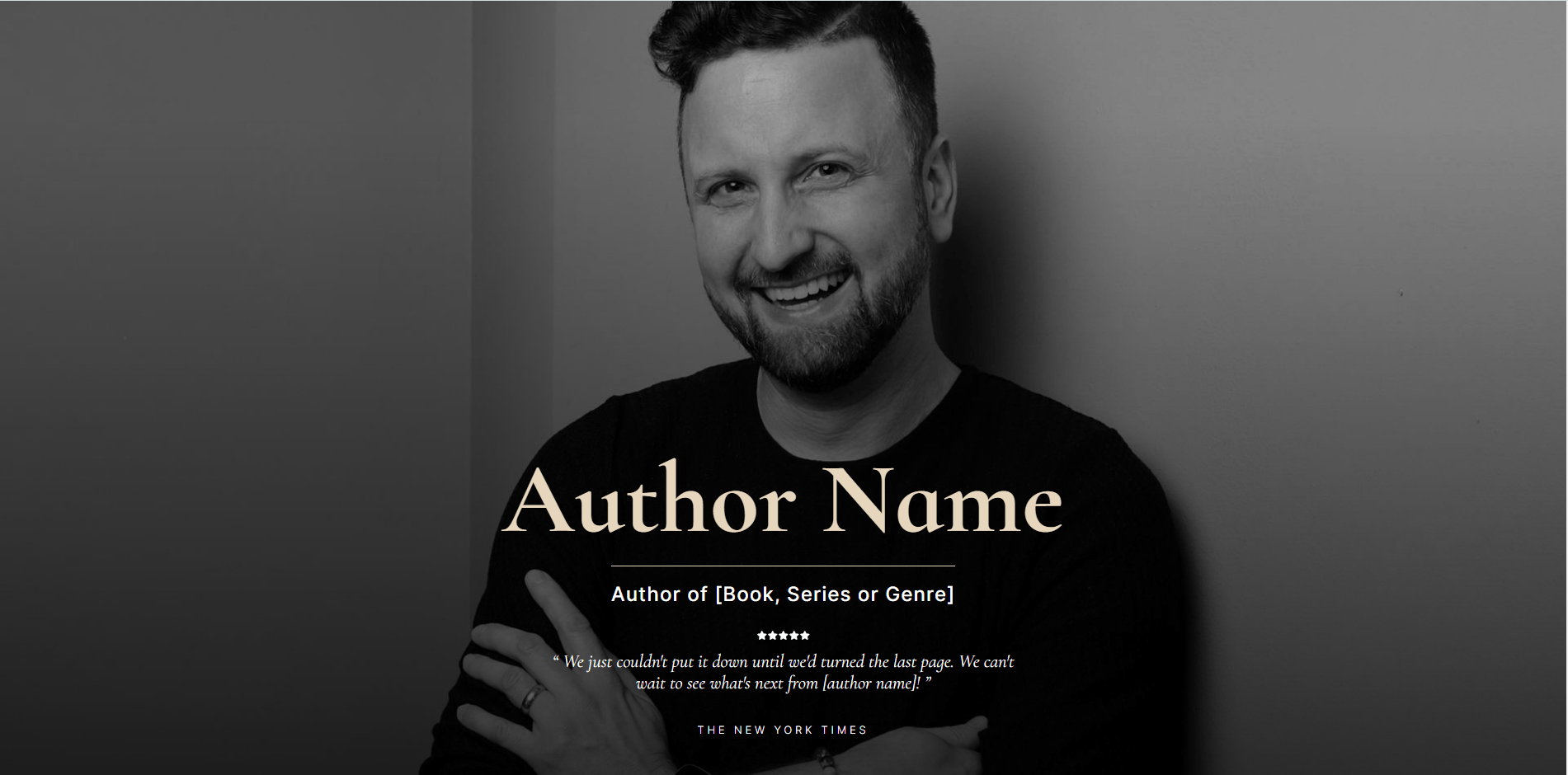 Snapshot of the hero section in the author-focused homepage in Bookwise theme