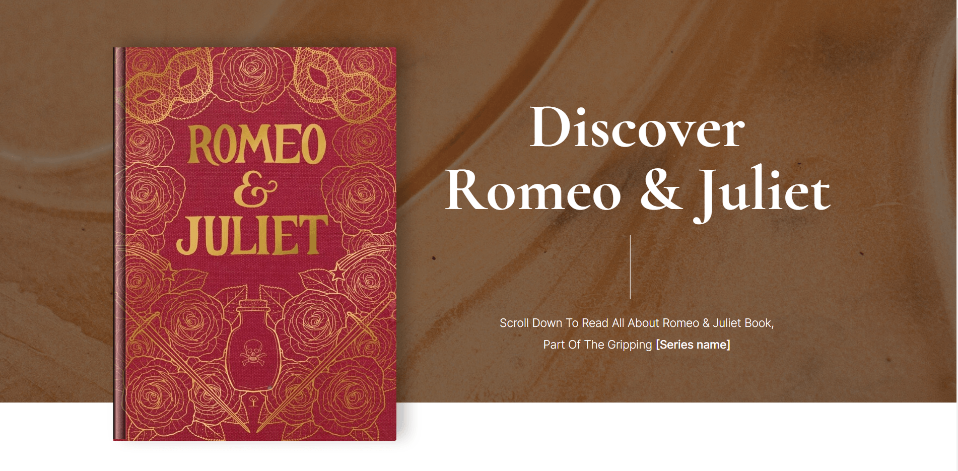 Snapshot of the hero section of an individual book page template in Bookwise