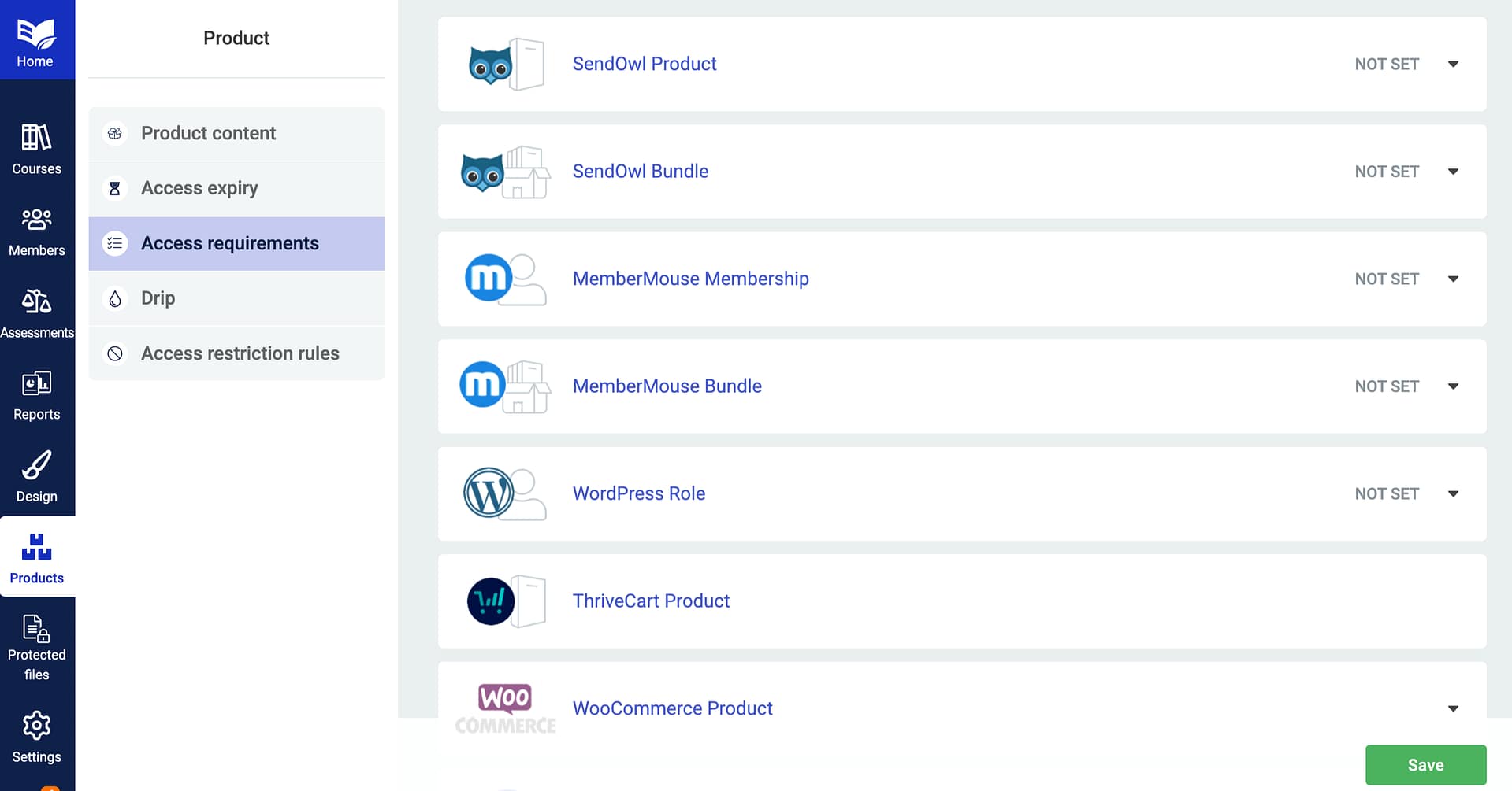 MemberMouse protection option in the access requirements panel