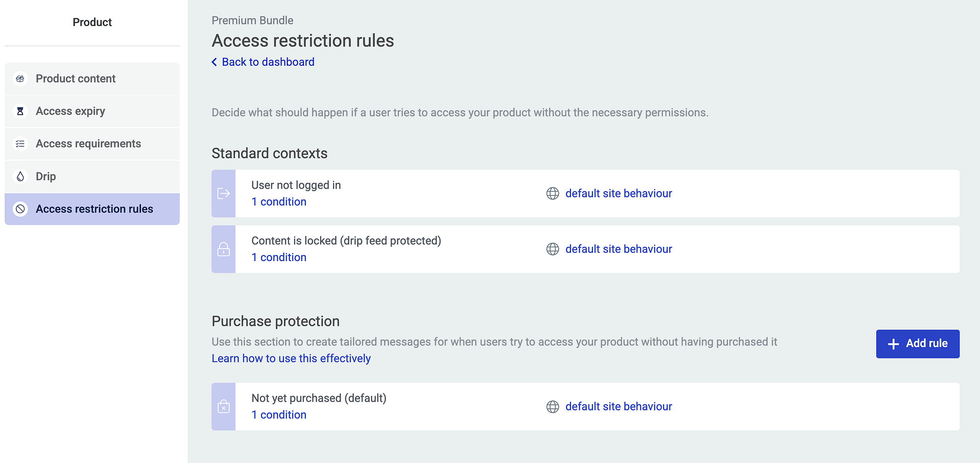 SendOwl product access restriction settings