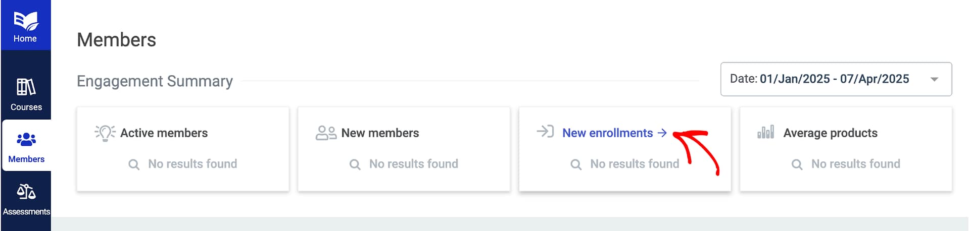Click the New enrollments stat in the Engagement Summary area