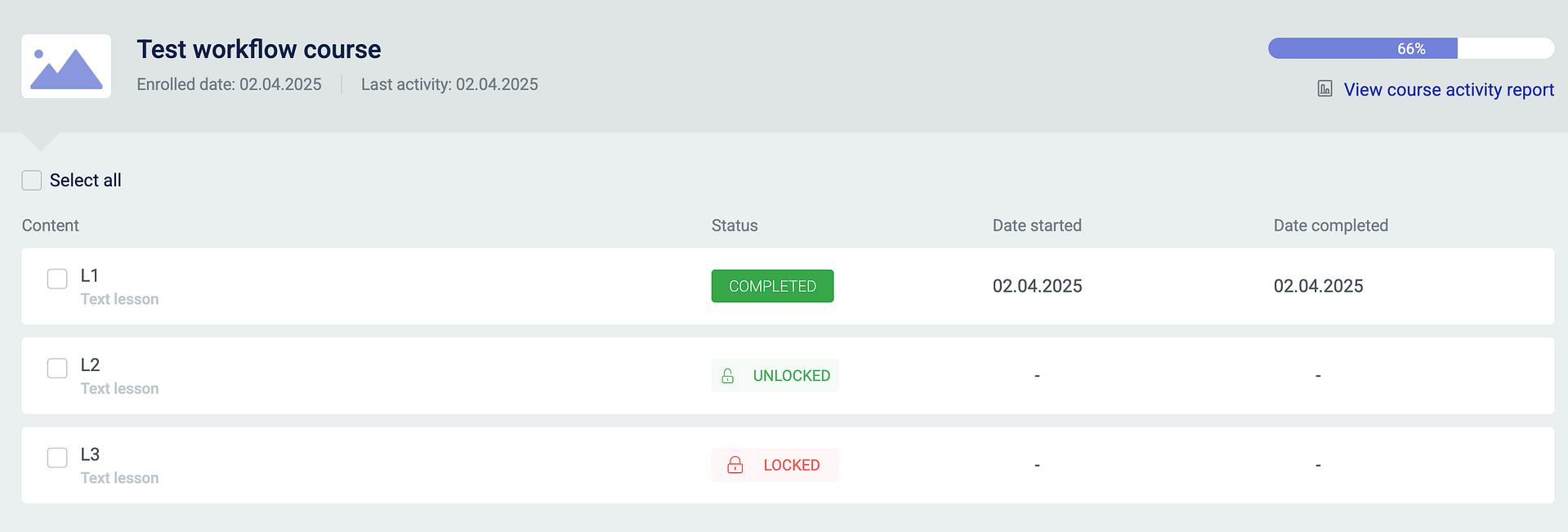 The lesson status updated to show it is now unlocked
