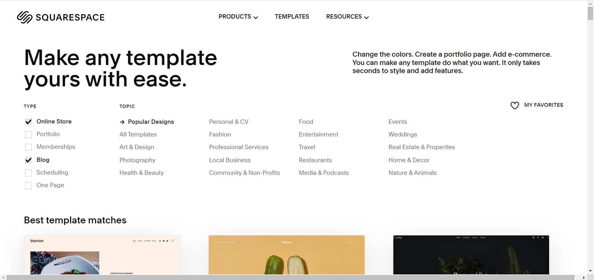 Snapshot of a step in the Squarespace setup wizard