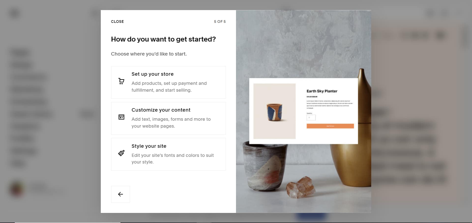 Final screen in Squarespace setup wizard