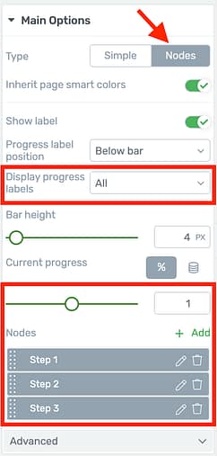 Node Progress Bar display options