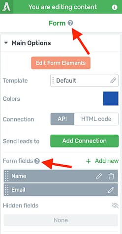 Click Question Mark and Play Button icons inside the Thrive visual editor user interface for instant help content