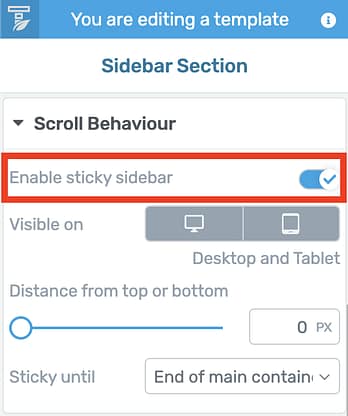 Sticky Sidebar Settings