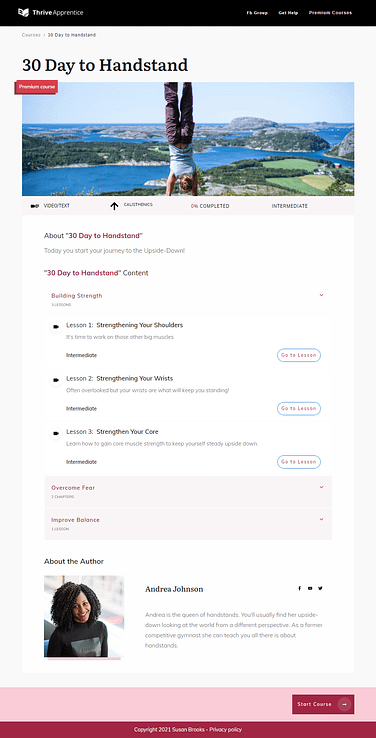 The course overview page on Thrive Apprentice