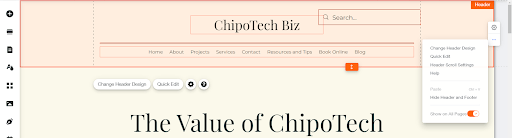 Highlighted top section in Wix visual editor