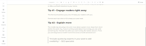 Detailed example of a post template in the blog editor