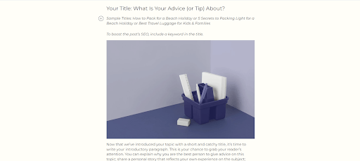 Snapshot of a blog post template in the Wix Blog Editor