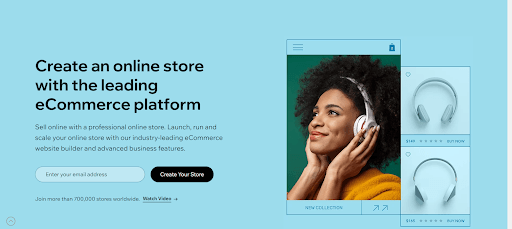 Hero section for Wix’s eCommerce page