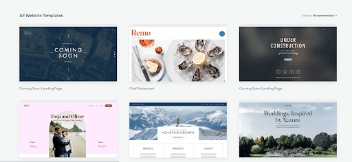 Text Snapshot of some of Wix’s available website templates