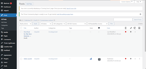 Posts section in WordPress Dashboard