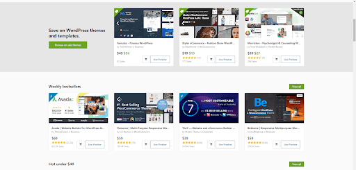 Snapshot of themes being sold on ThemeForest