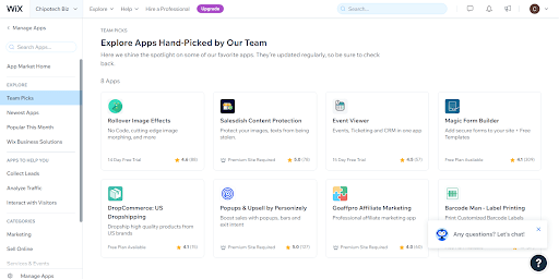 Snapshot of the Wix App Market
