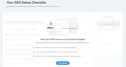 Snapshot of Wix SEO Wizard 