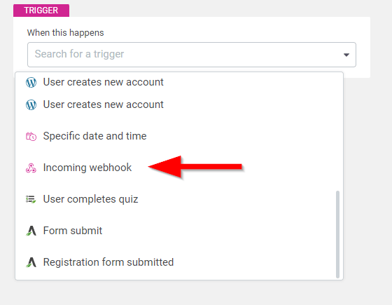 Thrive Automator incoming webhook interface