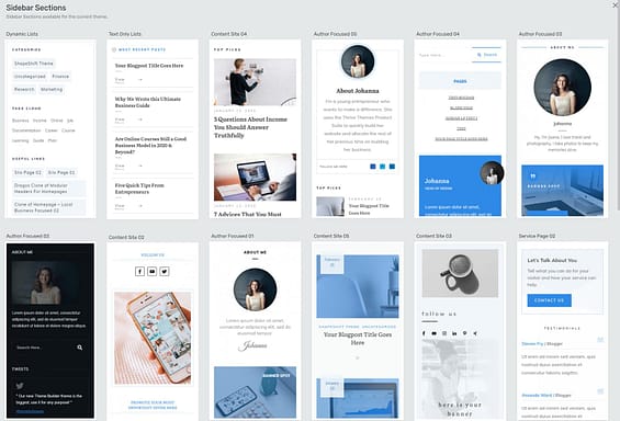 Thrive Theme Builder sidebar template options