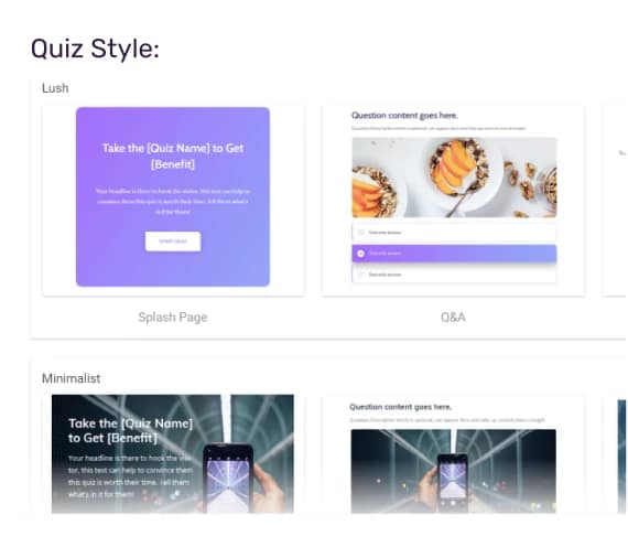 Quick Start Quiz templates