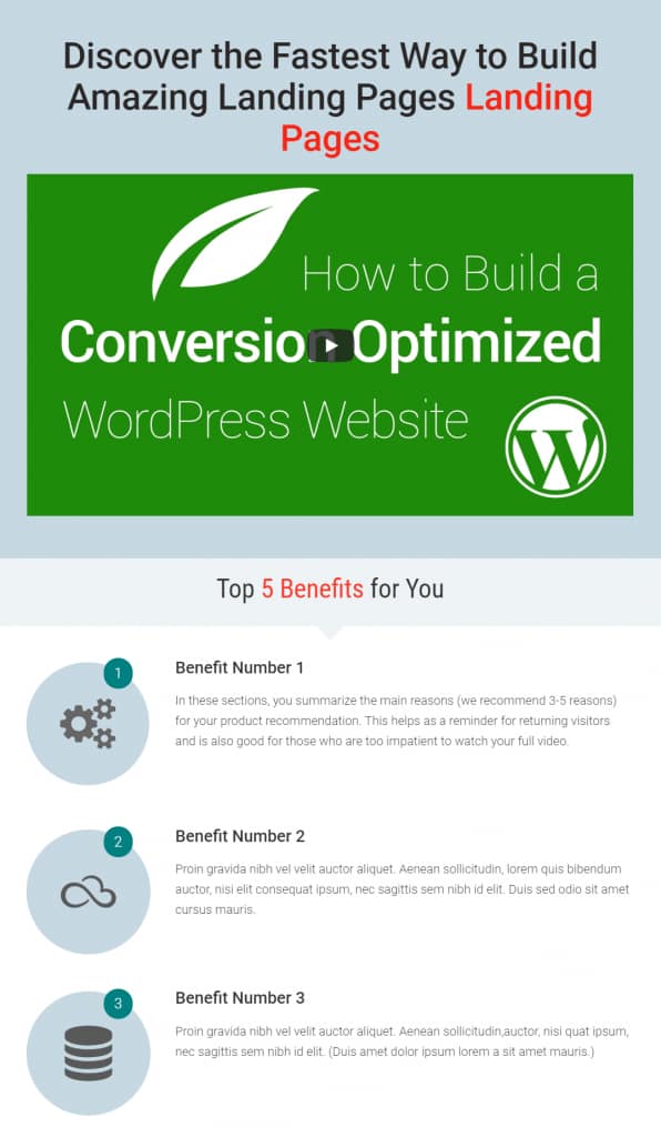 Review video recommendation affiliate landing page template
