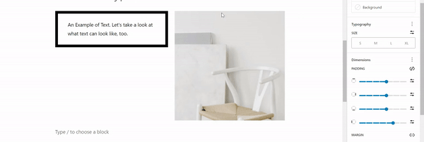 gif of finding margins and padding in the block editor