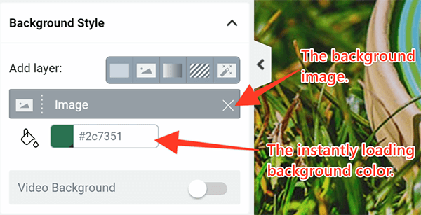 Screenshot of the Thrive Architect sidebar, showing how colors, images and more can be layered.