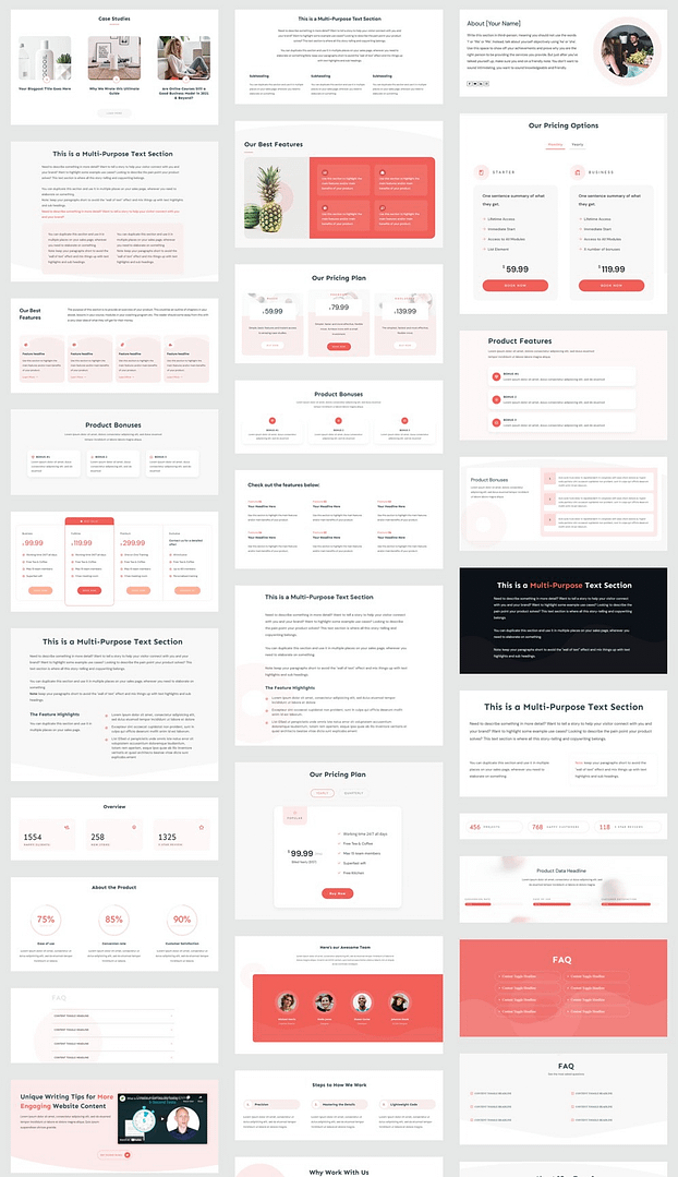 A selection of block templates from Thrive Architect