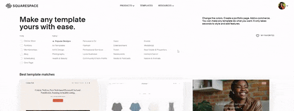 Available themes on Squarespace