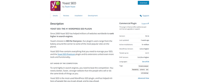 Product description of Yoast plugin