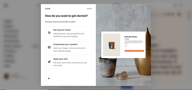 Final screen in Squarespace setup wizard