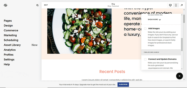 Snapshot of Squarespace Dashboard