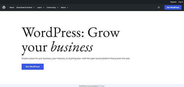 Snapshot of the “Get WordPress” page