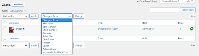 “Users” tab in WordPress Dashboard