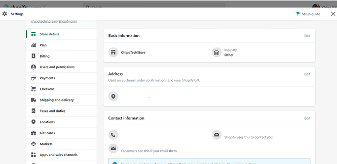 Advanced settings in Shopify