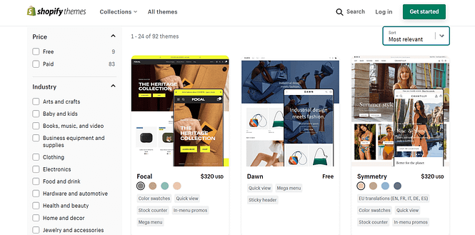 Available themes on Shopify