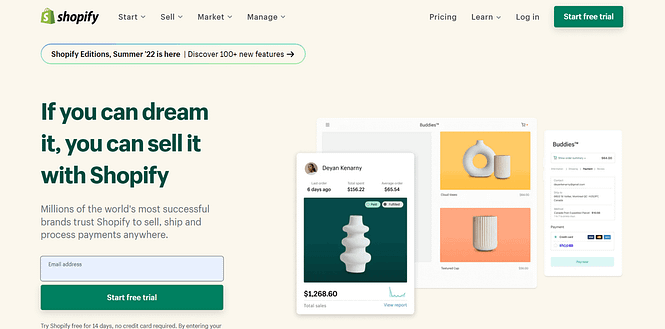 Shopify homepage