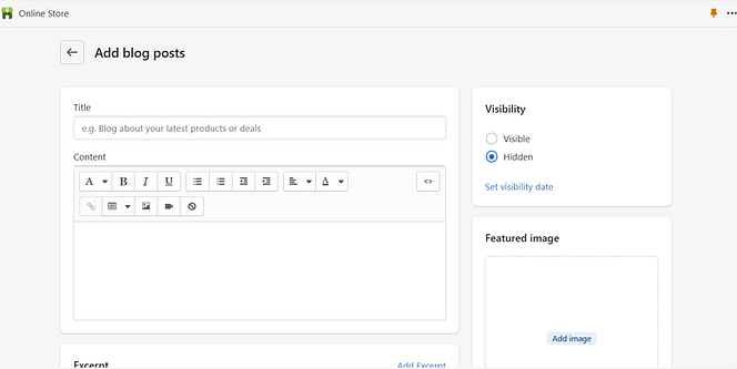 Snapshot of Shopify’s blog editor