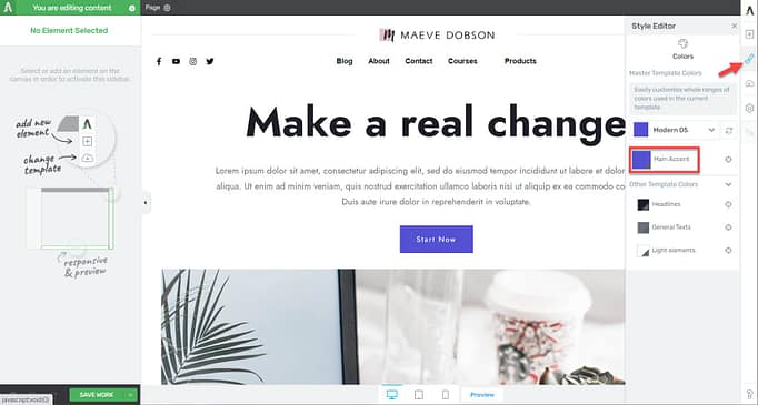 change main accent color in a landing page