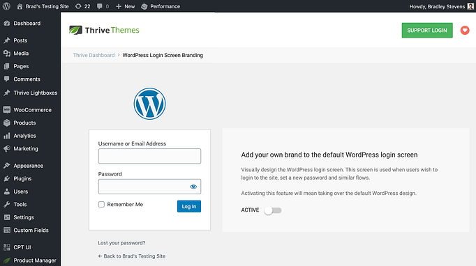 WP screen default