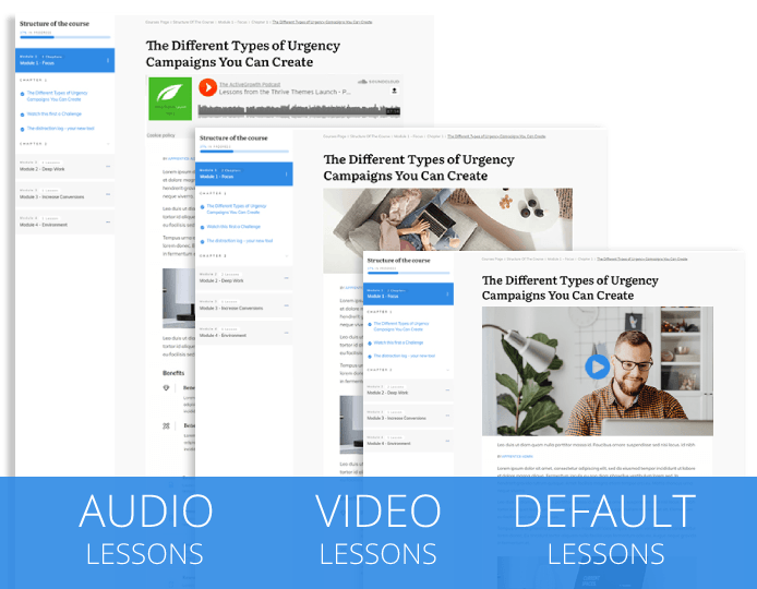 Apply different lesson templates for video, audio and text lessons