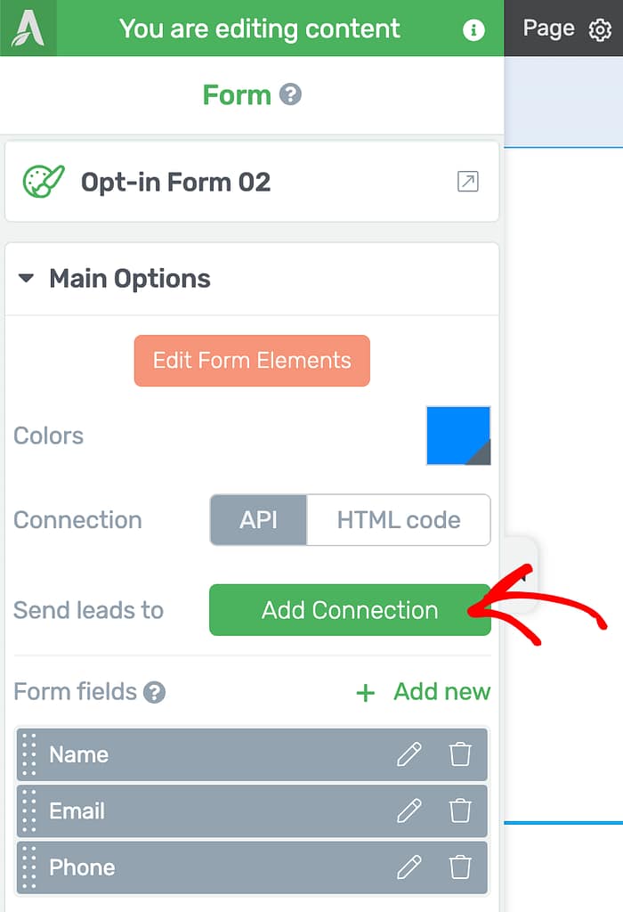 Add new connection to lead generation element