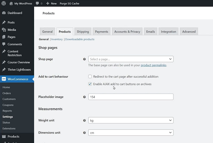 WooCommerce settings Products tab