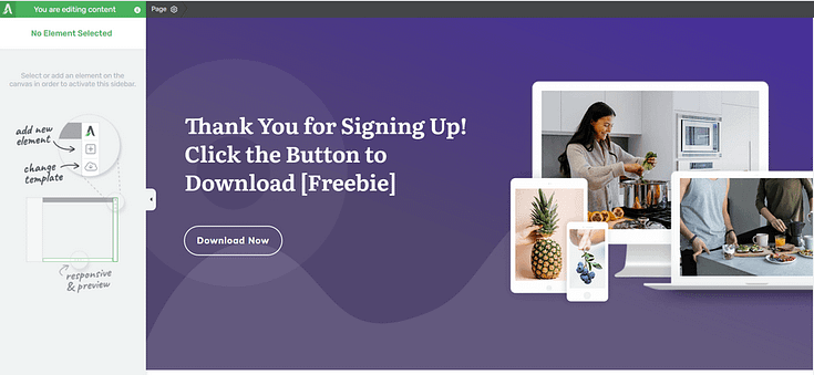 Screenshot of Thank You Page template in Thrive Architect