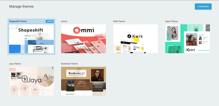 Screenshot of Theme template sets in Thrive Theme Builder